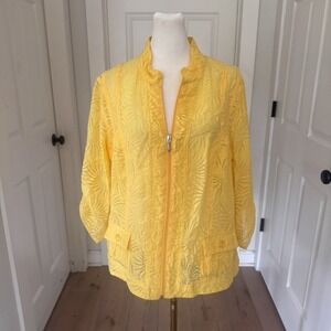 Multiples Women Blouse Sz PL Sheer‎ Burnout 3/4-Slv Floral Artsy Jacket Pretty